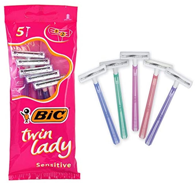Bic Twin Lady Sensitive Razors, 5 packs of 5 (25 total) disposable razors - with two blades for a precise and precise shave