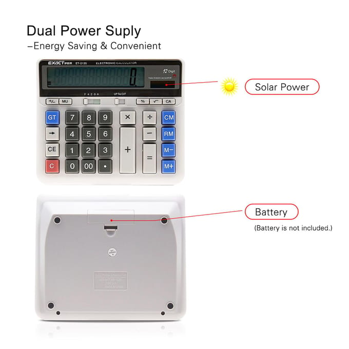 Grote computer elektronische rekenmachine teller zonne-energie en batterijvoeding 12-cijferig display