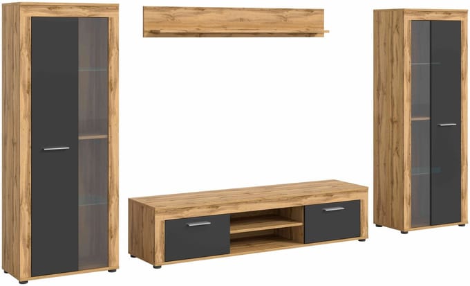 Jam woonkamercombinatie grijs melamine Wotan eiken NB - 35x310x159cm