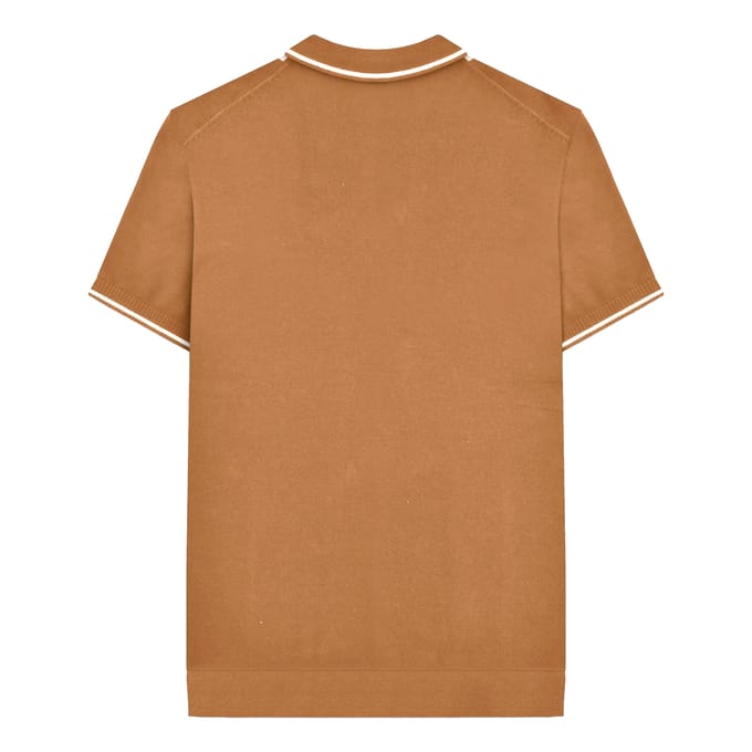 Lambretta Heren Greco Gestreept Gebreid Poloshirt met Korte Mouwen (Tabak)