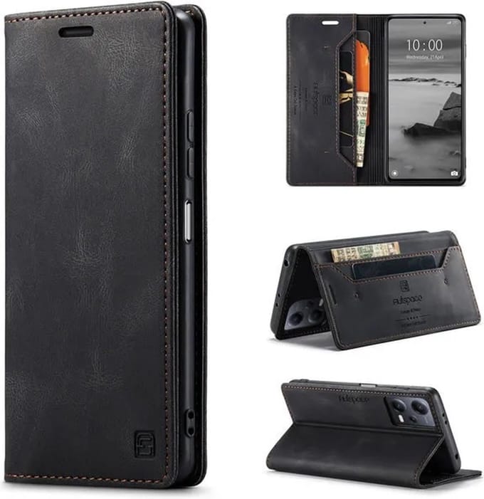 Luxe Flip Case met RFID Bescherming Kaarthouder en Magneetsluiting voor Redmi Note 12 5G / POCO X5_ Zwart
