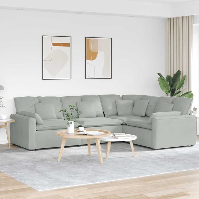 vidaXL - Modulaire - bank - met - kussens - fluweel - lichtgrijs