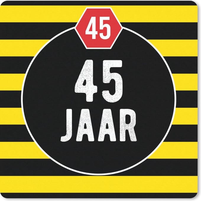 Muismat 20x20 cm - Mousepad Jubileum - 45 Jaar - Geel - Muismatten