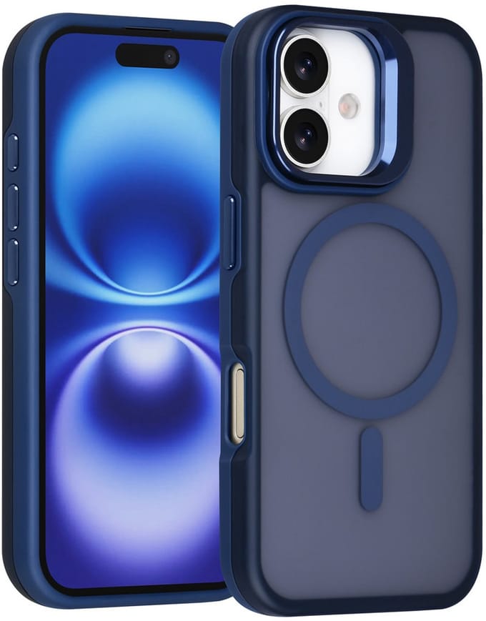 TUNIQ Back cover voor iPhone 16 - MagSafe - Met Camera Stand - Blauw