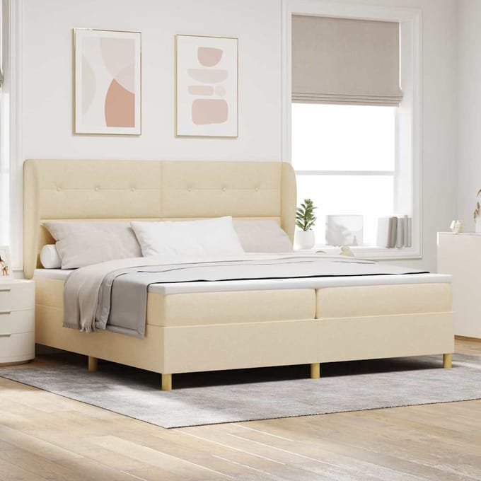 vidaXL - Boxspring - bed - met - hoofdeinde - Crème - 200 - x - 200 - cm - Stof