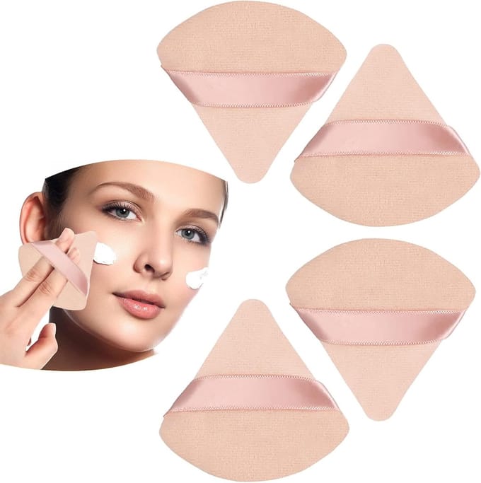 Set van 4 Driehoekige Make-up Poederkwasten en Zachte Make-up Sponzen voor Perfecte Afwerking
