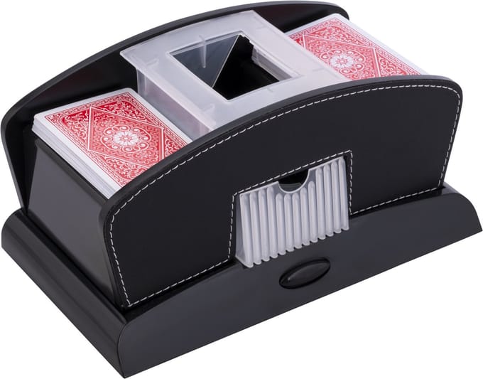 Kaartschudmachine - Automatisch - Zwart Leder - Druk op Knop - 23 x 13 x 10,5 cm - Engelhart