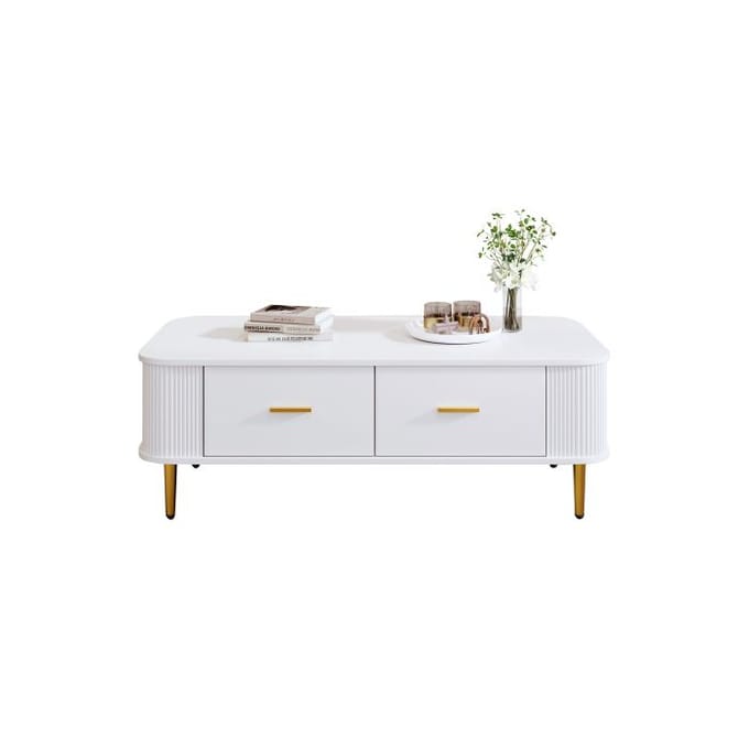 Salontafel - MUVOE - Rechthoekig - Wit en goudkleurig - 4 lades - Hedendaags design wit