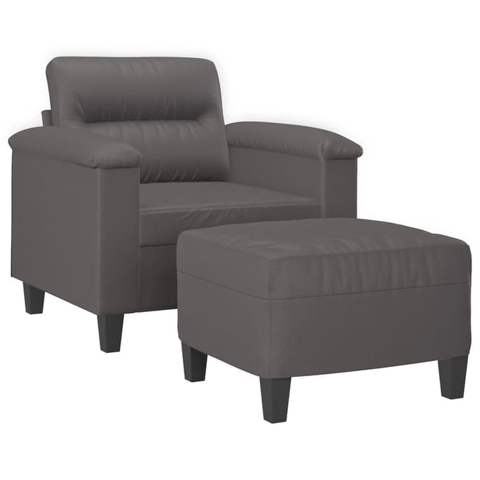 vidaXL - Fauteuil - met - voetenbank - 60 - cm - kunstleer - grijs