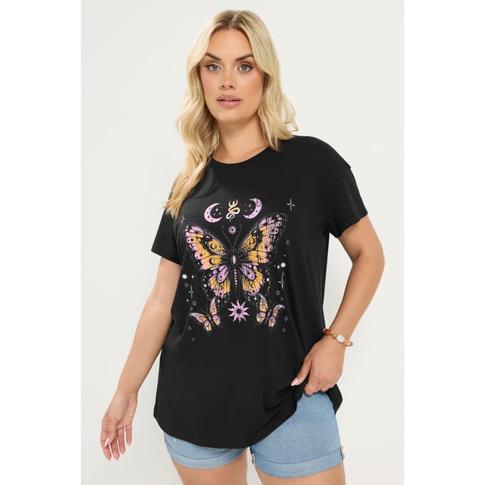 Yours Zwart Tshirt Met Vlinderprint Size 44