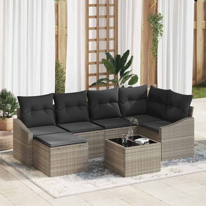 vidaXL Bankstel 7 st Lichtgrijs poly rattan