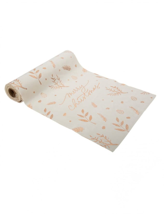 ARTYFETES - Tafelloper Merry Christmas Velours Wit Roségoud 28cm x 3m