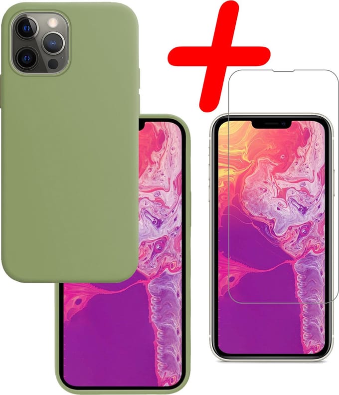 Hoesje Met Screenprotector - Geschikt voor Apple iPhone 14 Pro Max - Sterk & Shockproof - Back Cover - Siliconen Case - Telefoon Hoes - Groen