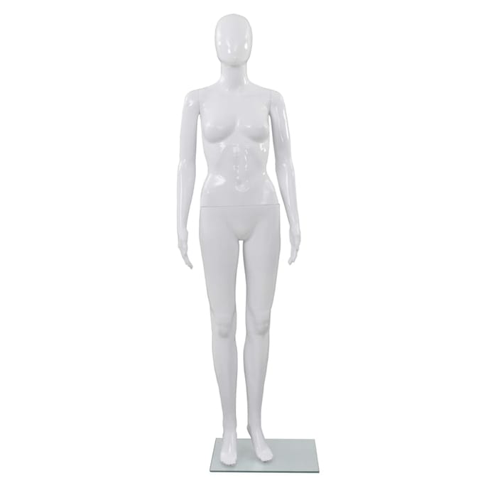 vidaXL - Etalagepop - vrouwelijk - met - glazen - voet - 175 - cm - glanzend - wit