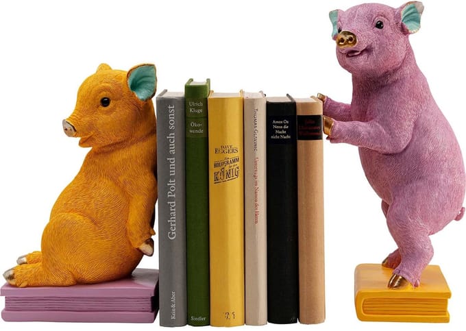 Boekensteun geel en paars varkens (2/Set) Kare Design