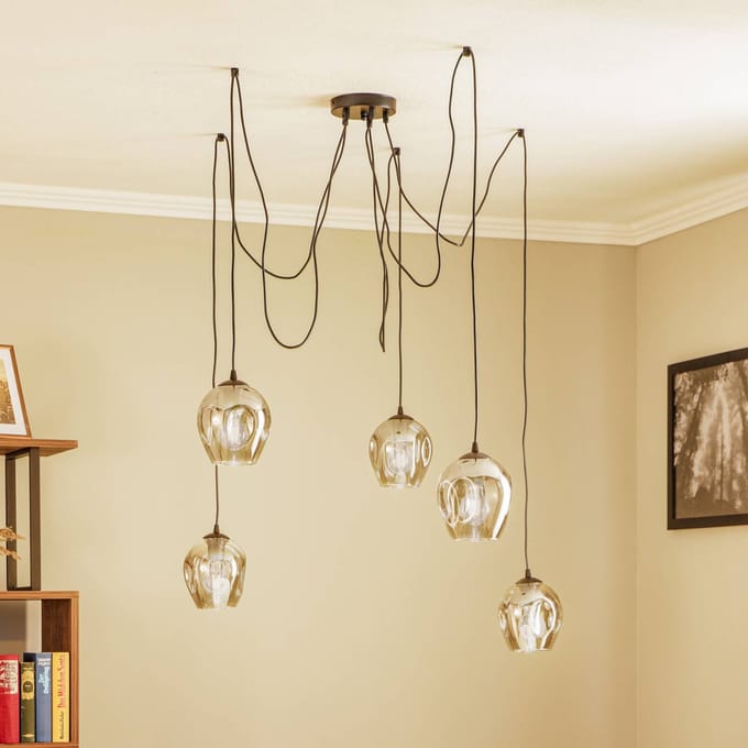 EMIBIG LIGHTING Hanglamp Starla decentrale 5-lamps, glas grafiet