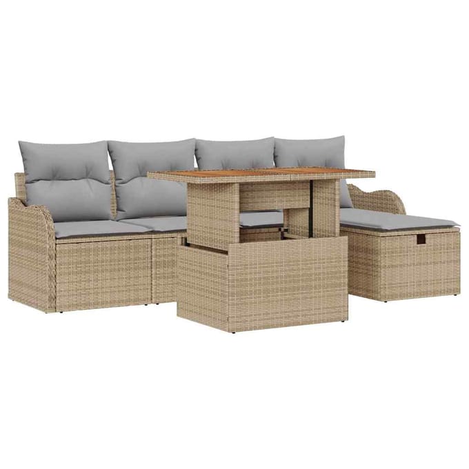 vidaXL Tuin Sofa Set 6 st Beige poly rattan