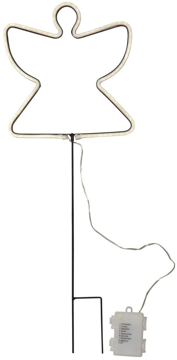 Star Trading buitenlantaarn 'Neonangel' met engel, op batterijen, timer, wit licht, H 65cm