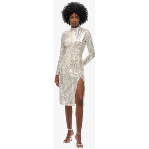 Superdry Midi-jurk met Open rug en Lange Mouwen Silver Grootte: 40