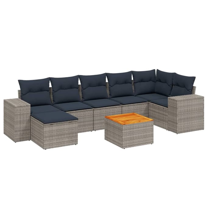vidaXL - 8-delige - tuinbankset - met - kussens, - grijs - polyrotan