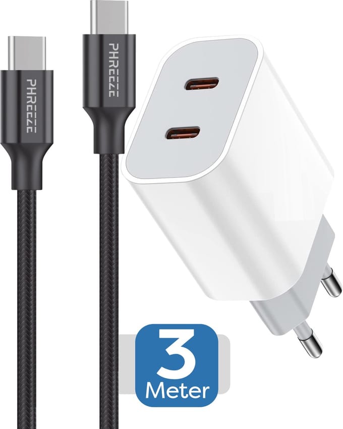 Usb C Adapter 40w - Snellader + usb C Kabel 3 Meter - Universeel - Gsm oplader - Telefoonlader - Usb lader