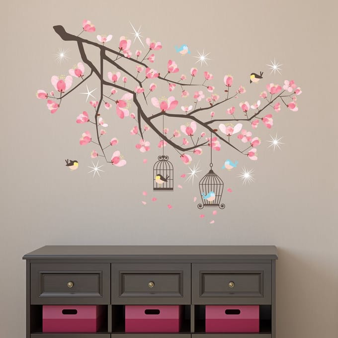 Walplus - Muursticker - Kersen Bloesem Boom met Swarovski Kristallen