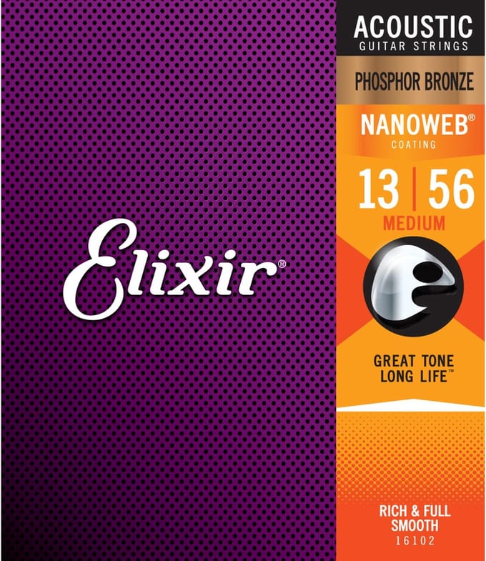 Elixir Strings NANOWEB - Snarenset Akoestische Gitaar - Phosphor Bronze - Medium Gauge - 13-17-26-35-45-56