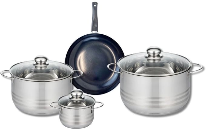 Set van 1 Koekenpan 20 cm en 3 kookpotten 12, 20 en 24 cm Elo Prima Glanzend