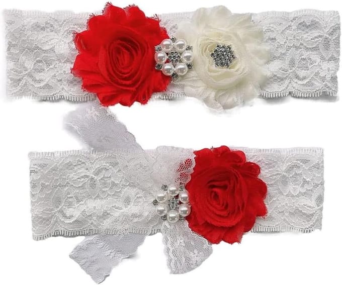 Bruidskousenband - Bruiloft Accessoire - Feestelijke Outfit - Handgemaakte Bloemen - 40 cm - Wit
