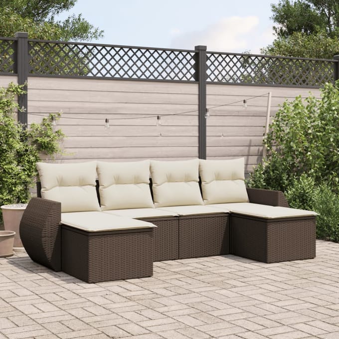 vidaXL - 6-delige - Loungeset - met - kussens - poly - rattan - bruin