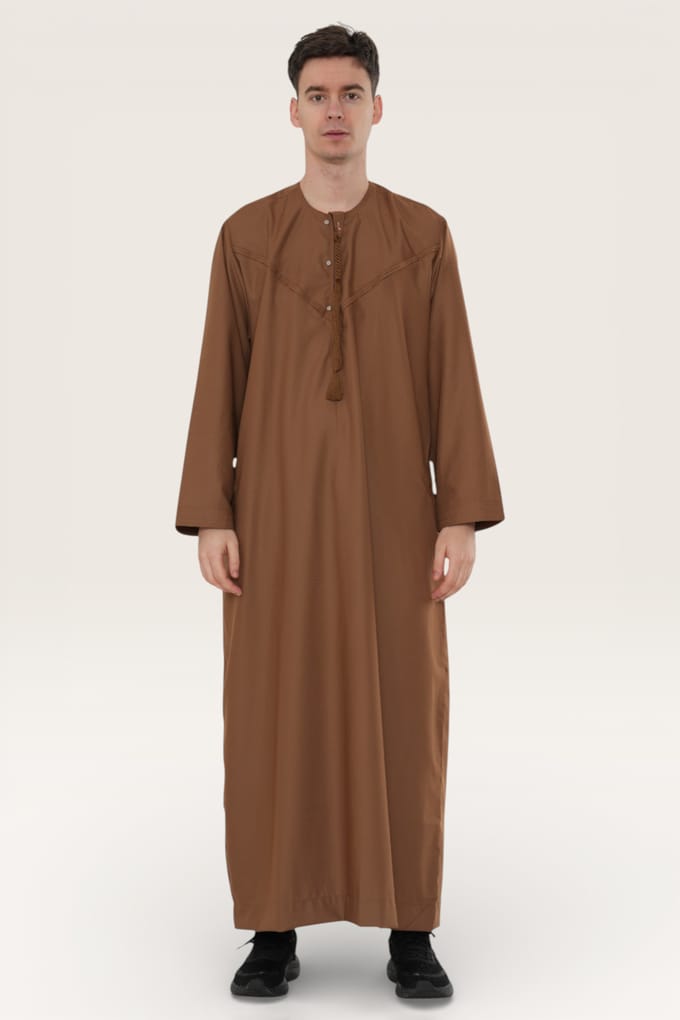 Heren bruin Eid Marokkaanse Jubba gewaad Djellaba Ramadan Eid Thobe LFS-HM11