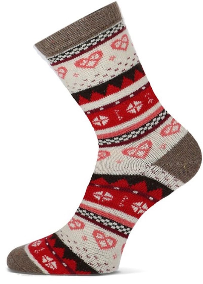 Dames wolmix sokken met dessin - Taupe - 36-42