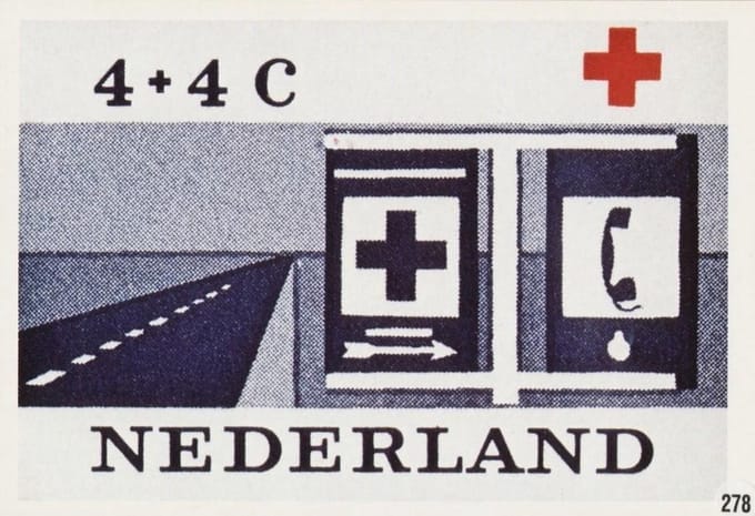 Briefkaart met afbeelding Rode kruis – Hulppost postzegel