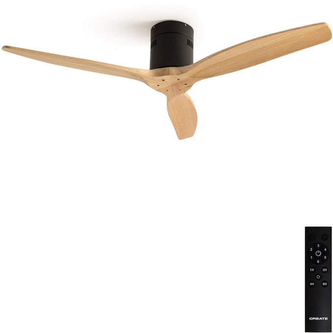 CREATE - Plafondventilator 40W silent 100% hout - S - Geen licht - Afstandsbediening - WIND CALM NATURAL WOOD
