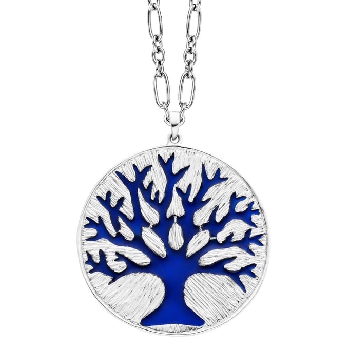 Julie Julsen Anhänger mit Kette 925 Silber Lebensbaum Emaille blau