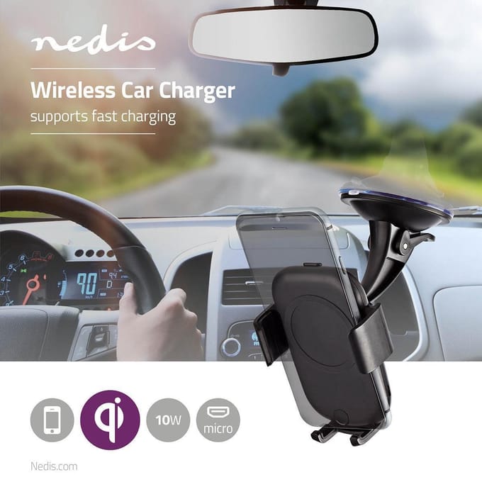 Nedis Draadloze Autolader - Telefoonhouder met wireless / draadloos opladen - 10W