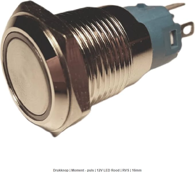 OTRONICÂ® Drukknop | Moment - puls | 12V LED Rood | RVS | 16mm