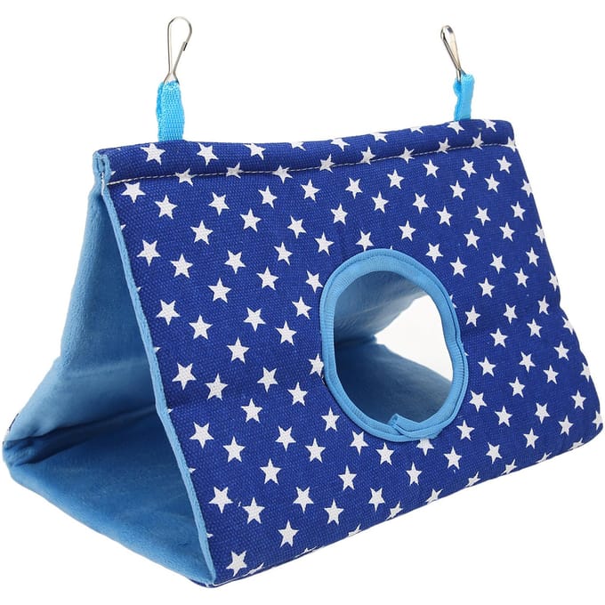 Tente suspendue pour oiseaux, lit triangulaire chaud et confortable pour perroquets, avec crochets, pour perruches ondulées, perruches ondulées, taille M, bleu étoile M blue