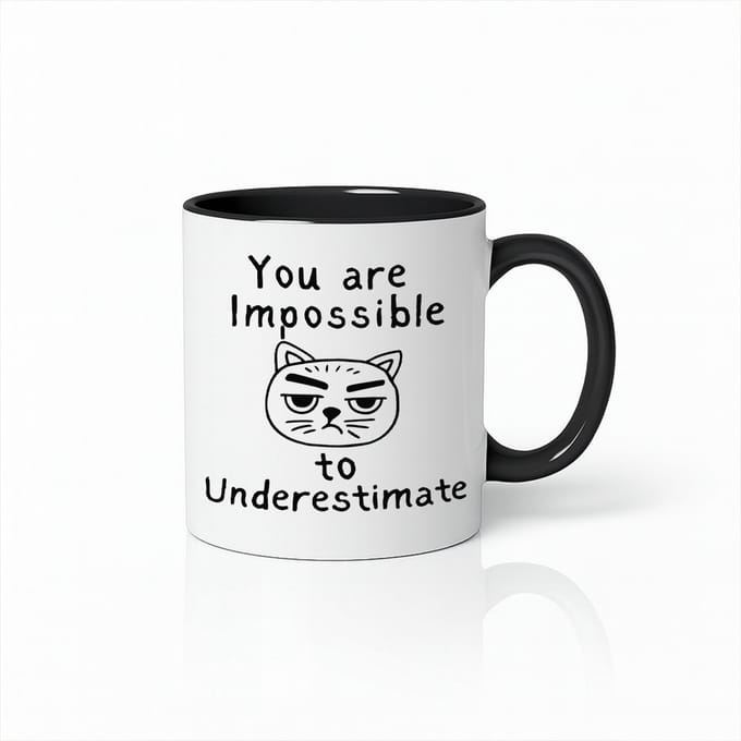 Impossible to Underestimate Kat Mok 330 ml – Wit & Zwart Grappige Chagrijnige Kat Quote Beker
