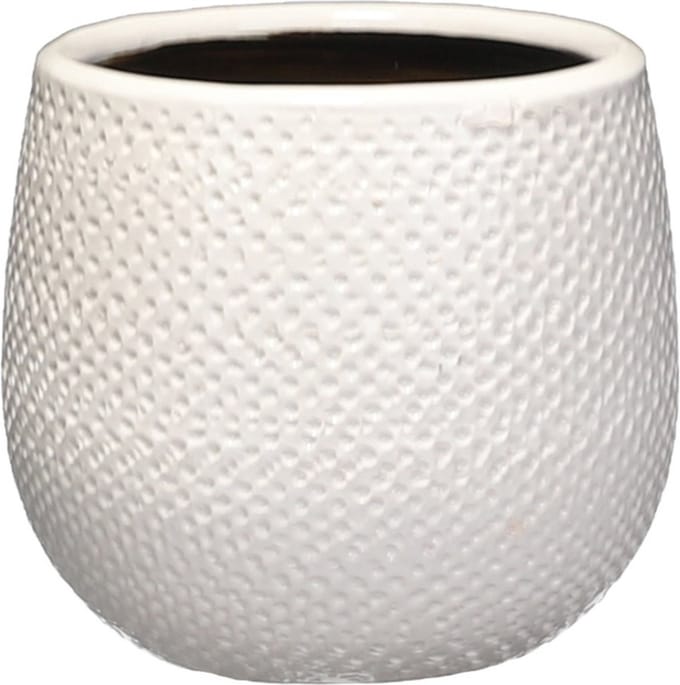Mica Decorations Bloempot - wit - keramiek - ribbels - D14 x H12 cm - plantenpotten