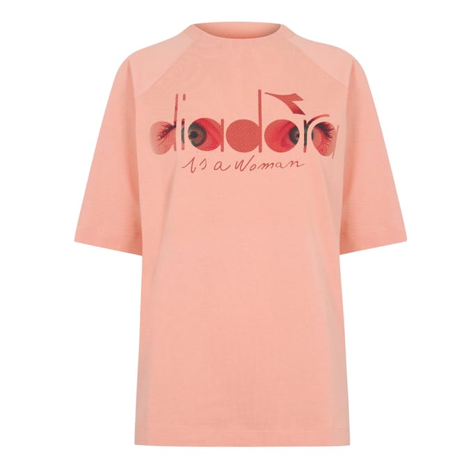 Diadora Dames Bloemen Runde Hals Raglan T-shirt (Koraal Rood)
