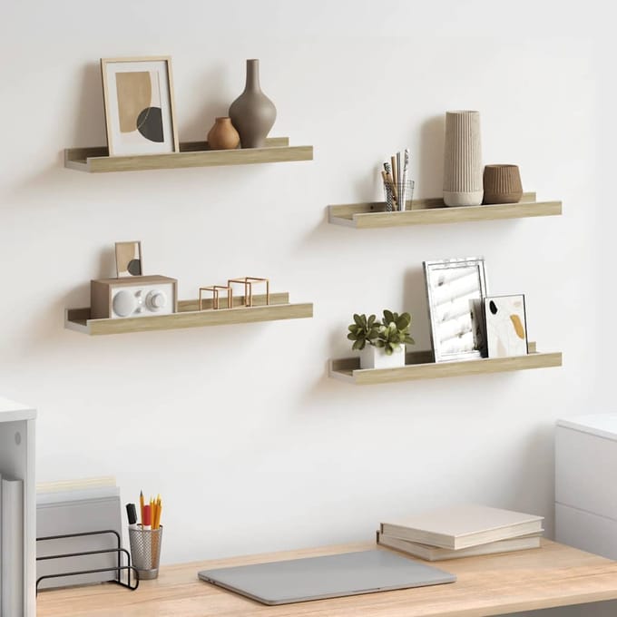 vidaXL - Wandschappen - 4 - st - 40x9x3 - cm - wit - en - sonoma - eikenkleurig