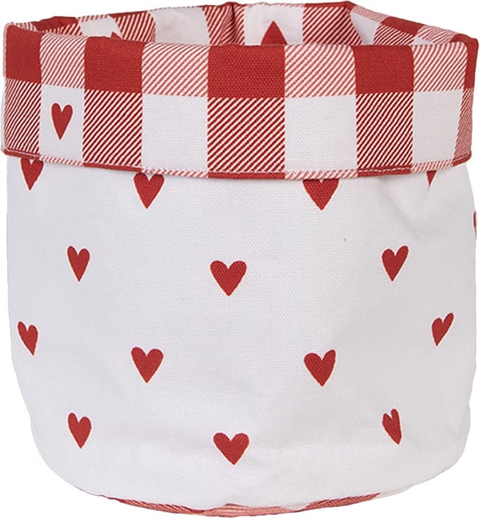 Clayre & Eef Broodmand Ø 15x16 cm Wit Rood Katoen Hartjes
