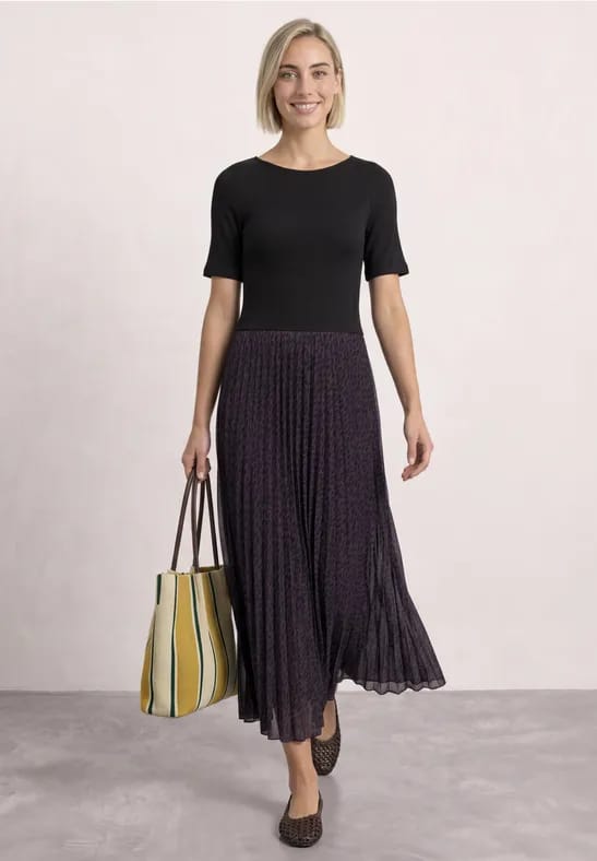 Midi-jurk met geplooide rok en print