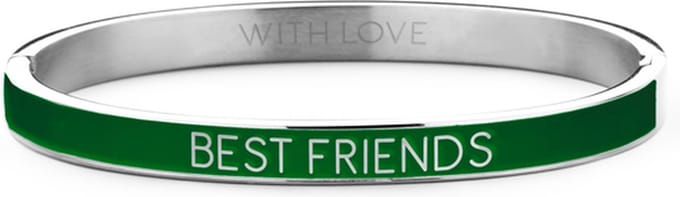 Key Moments 8KM-BC0006 Stalen Bangle met Tekst - Best Friends - One-size - Zilverkleur / Groen