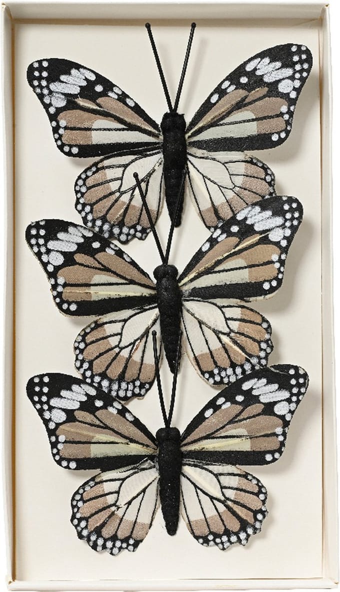 Decoris decoratie vlinders op draad - 3x - bruin tinten - 8 x 6 cm