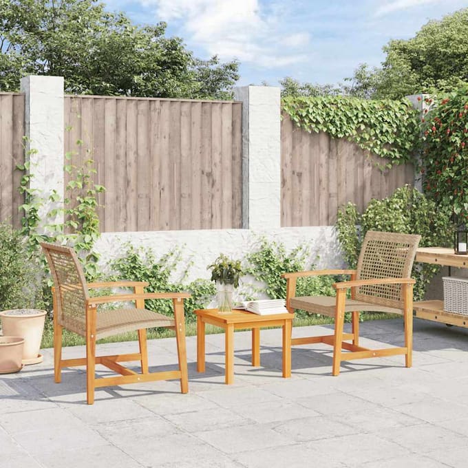 vidaXL - 3-delige - Bistroset - poly - rattan - en - acaciahout - beige