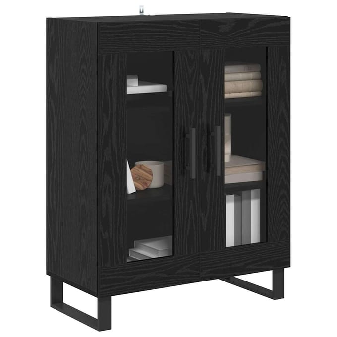 vidaXL - Dressoir - Zwart - Eiken - 69,5 - x - 34 - x - 90 - cm - Bewerkt - hout