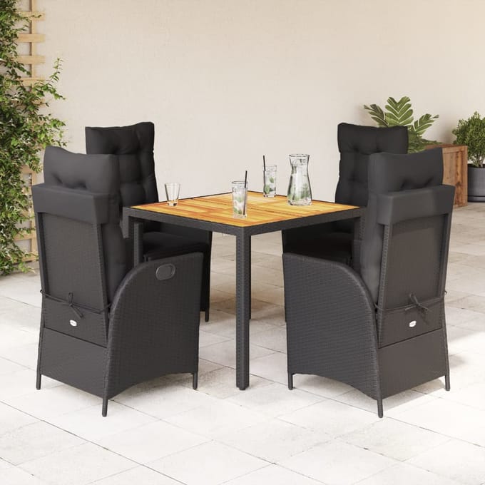 vidaXL - 5-delige - Tuinset - met - kussens - poly - rattan - zwart