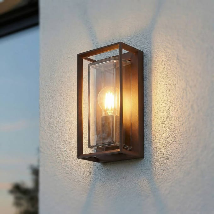 Arcchio - Wandlamp buiten - 1licht - Aluminium, glas - H: 25.5 cm - E27 - roestkleurig